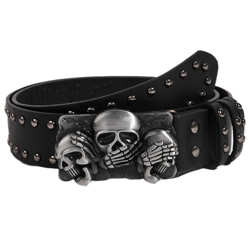 7434 Mens Belt Leather Skull Buckle Belt Waist Band Jeans Decorative Punk Belt